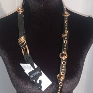 NEW- RACHEL ZOE LA NY Chic Black Belt with Gold Rings Belt